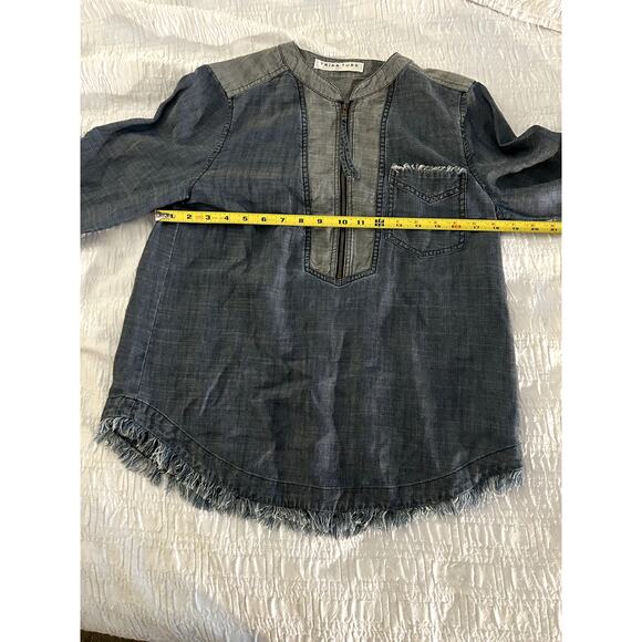 Trina Turk Indigo Kaiko Denim Lyocell/ Linen Blend Blouse Sz M - Picture 5 of 9